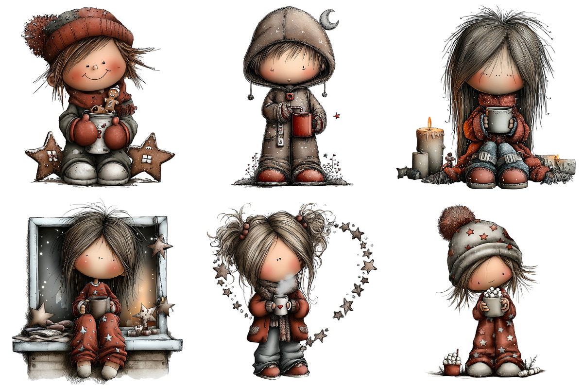 Holiday Girls with Mugs Clipart, an Illustration by Daily.Designs (Photo 3 of 5)