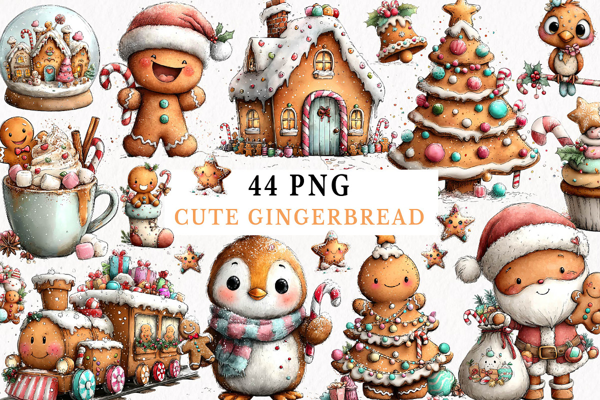 Gingerbread Christmas Clipart Bundle, a Seasonal Illustration by fashionaddict (Photo 1 of 7)