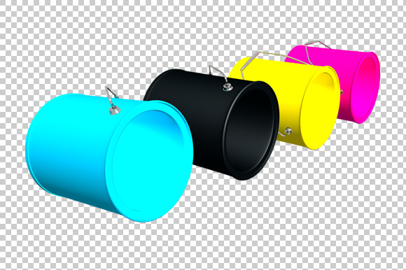 Cmyk Buckets 3D Render Png