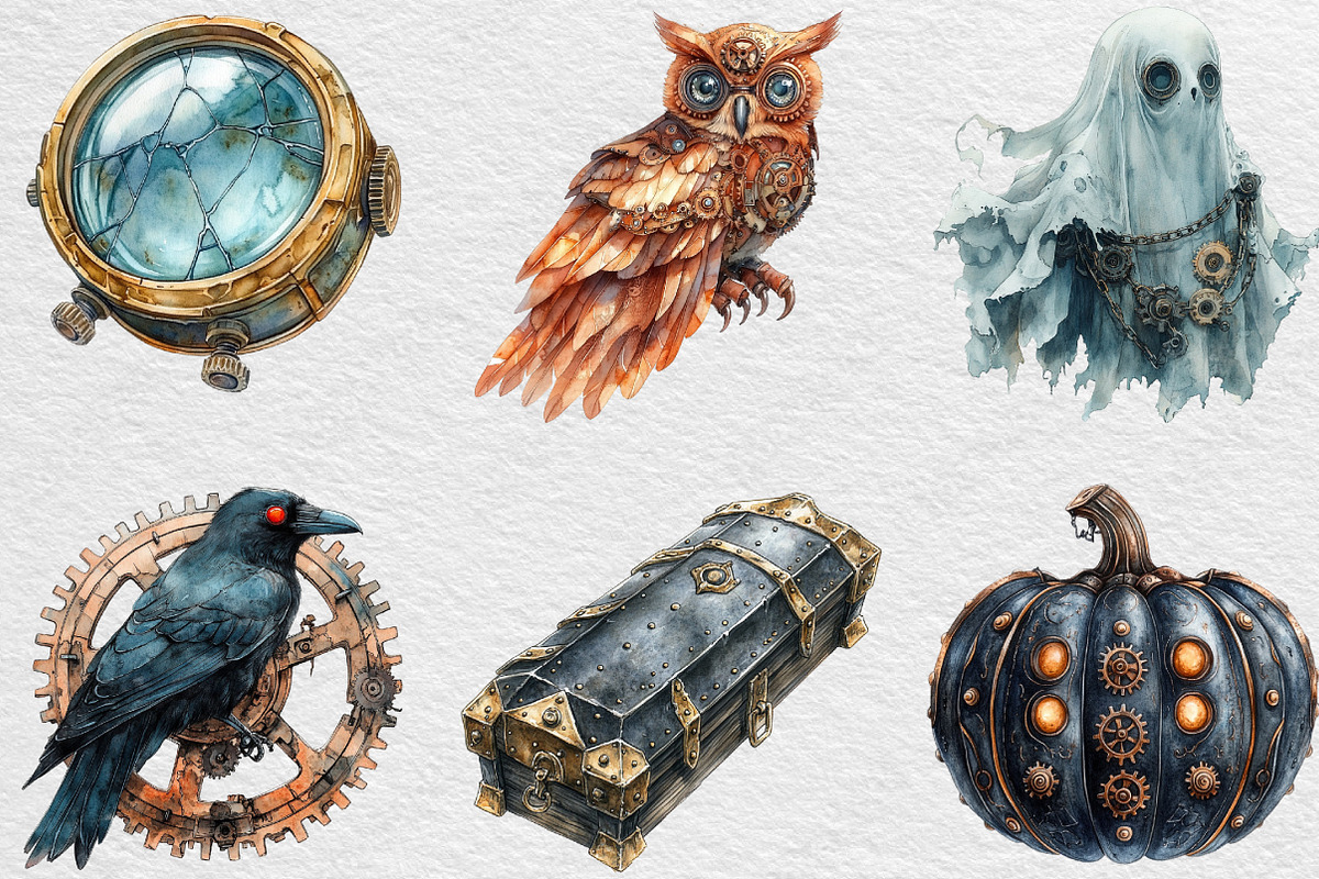 Steampunk Halloween Clipart Bundle, an Illustration by Black Bird Studio (Photo 5 of 6)