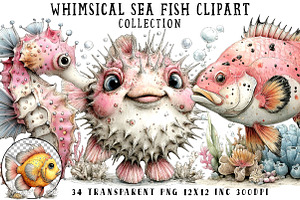 Whimsical Sea Fish Clipart, an Illustration by OK Design