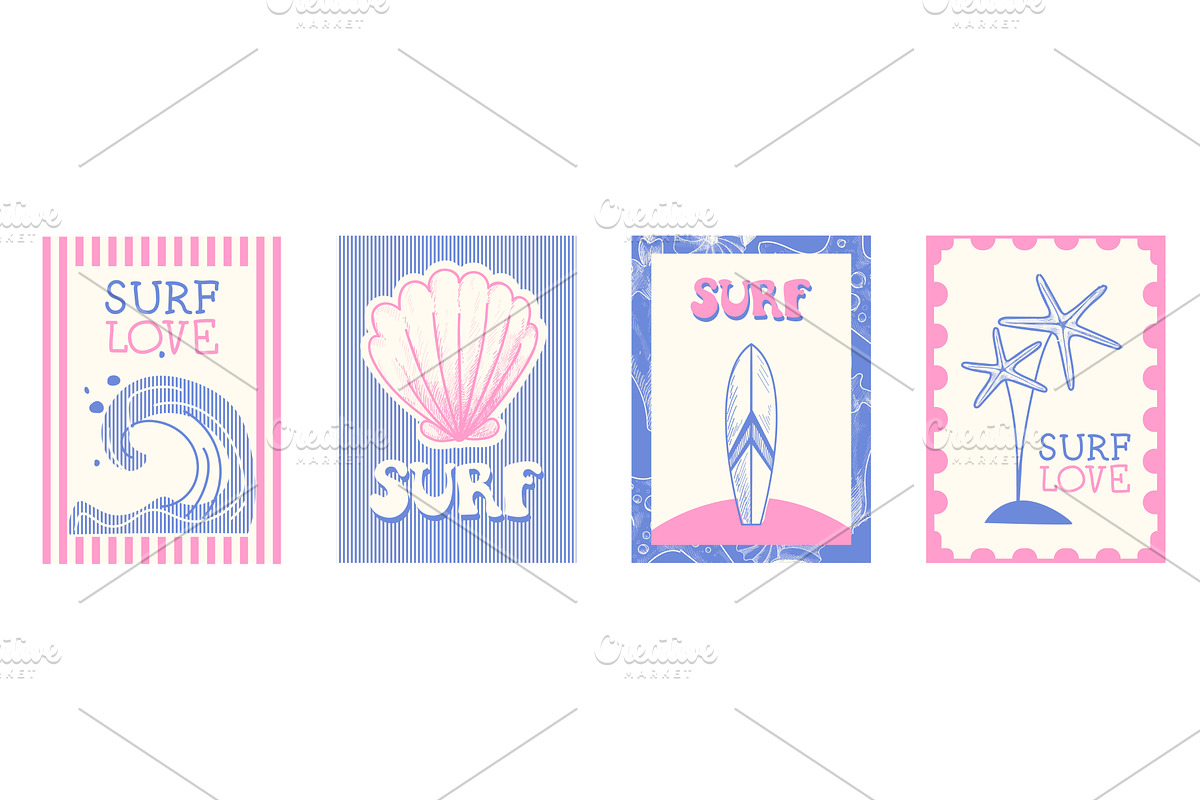 Retro set of love surf posters in, an Illustration by art PVP - market