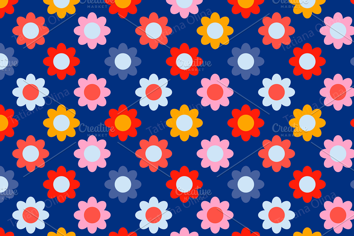 Blue retro floral pattern 60s, a Pattern Graphic by Art's and patterns (Photo 4 of 4)