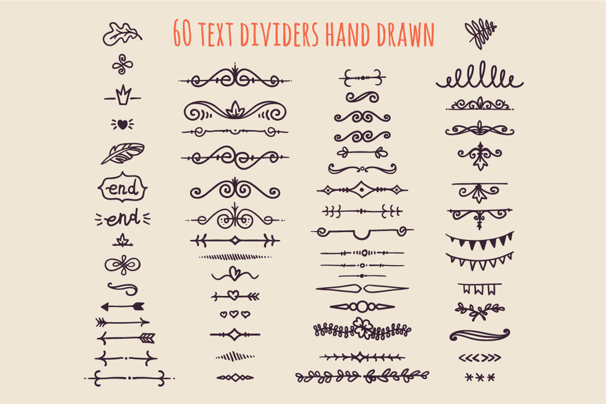 60 Text Dividers hand drawn, a Decorative Illustration by Greeek