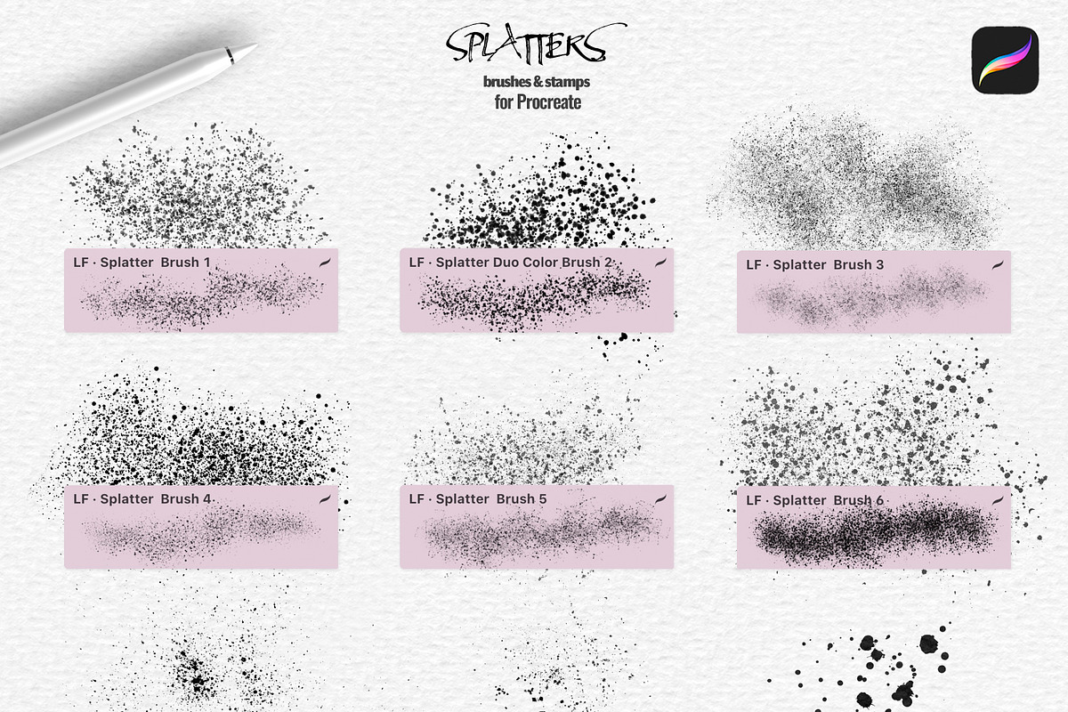 Splatter Brushes for Procreate, a Brush Add-On by Les Frolova (Photo 3 of 9)