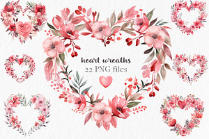 Valentines wreath watercolor hearts