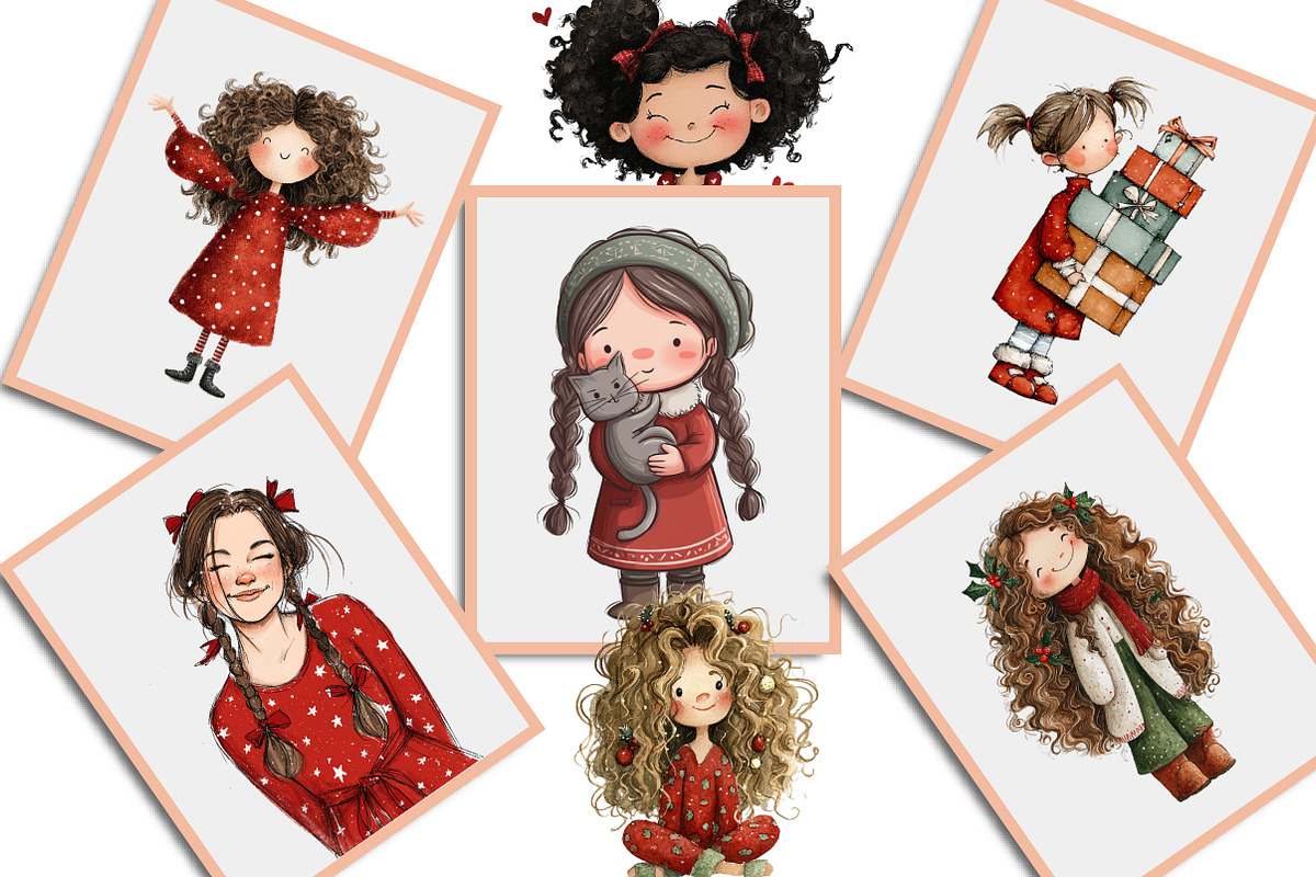 Quirky Funny Christmas Girls Clipart, an Illustration by Creative Art (Photo 11 of 13)