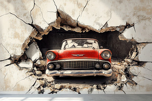 Bold 3D design with a classic car, a Photo by Pavel_design