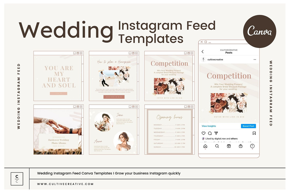 Wedding Instagram Feed Templates, a Social Media Template by Cultive Creative (Photo 1 of 13)
