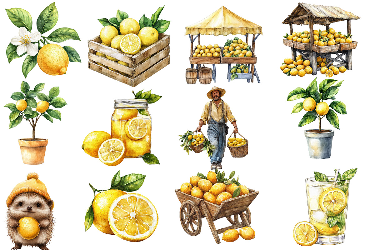 Lemon Farm Watercolor Clipart, an Illustration by Designworld (Photo 6 of 6)