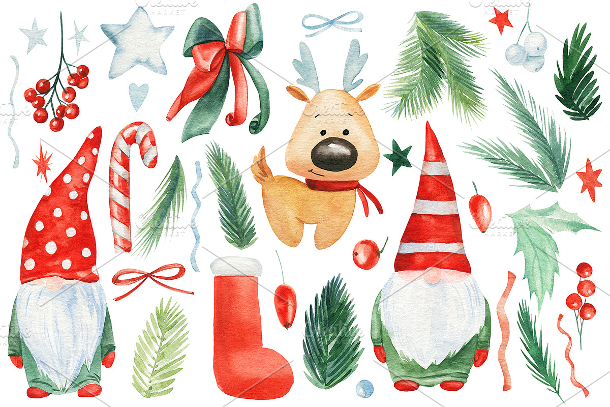Christmas watercolor clipart, a Decorative Illustration by Hanna Hryharenka (Photo 4 of 19)