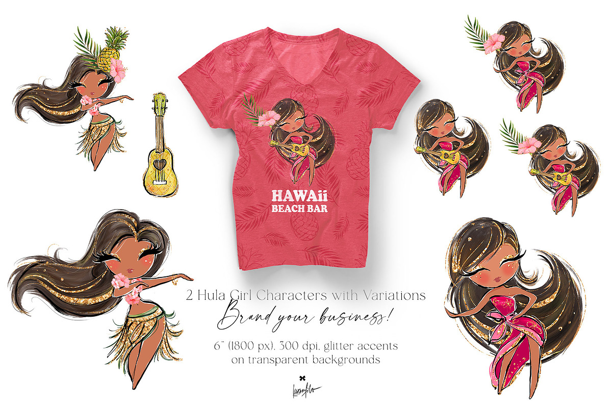 Hula Girls Tropical Hawaii Clipart, an Animal Illustration by KaramfilaS (Photo 2 of 8)