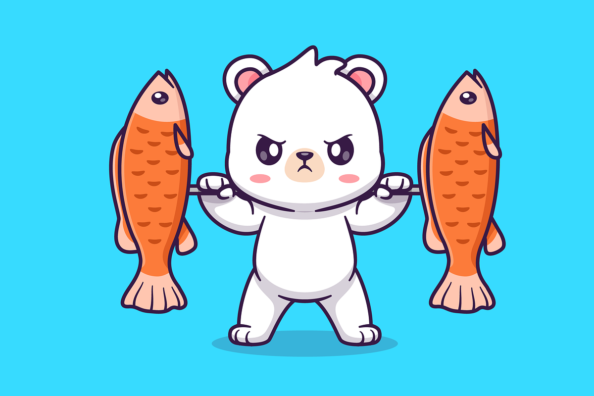 Cute Polar Bear Lifting Fish Barbell, an Animal Illustration by Catalyst  Labs