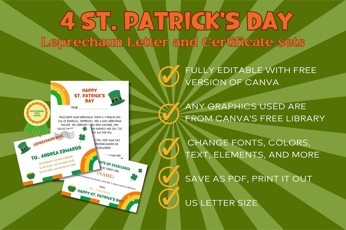 4 Leprechaun Letter&Certificate sets, a Print Template by Adalin Shop (Photo 7 of 8)