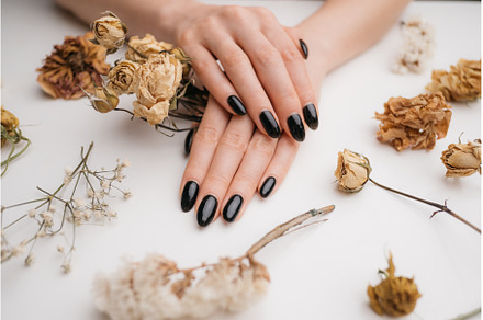 Woman hands with black manicure, a Beauty & Fashion Photo by P&G