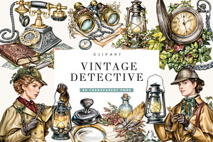 Vintage Detective Clipart Bundle, a Person Illustration by BusyDaydesign