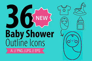 36 Baby Shower-Outline Icons