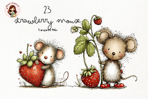 Strawberry Mouse Watercolor PNG, an Animal Illustration by Nicolle's Colorful Art