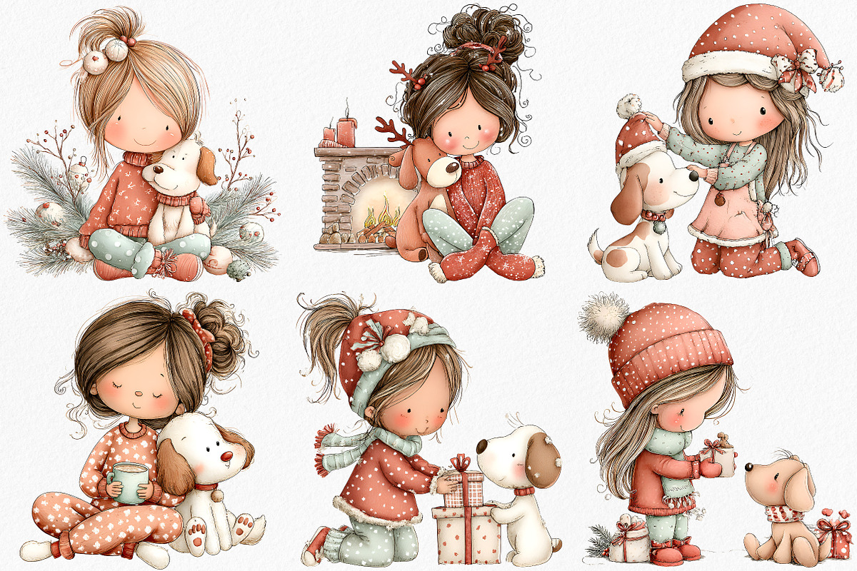Whimsical Girl and Dog Clipart, an Illustration by Canvas Craft (Photo 3 of 7)