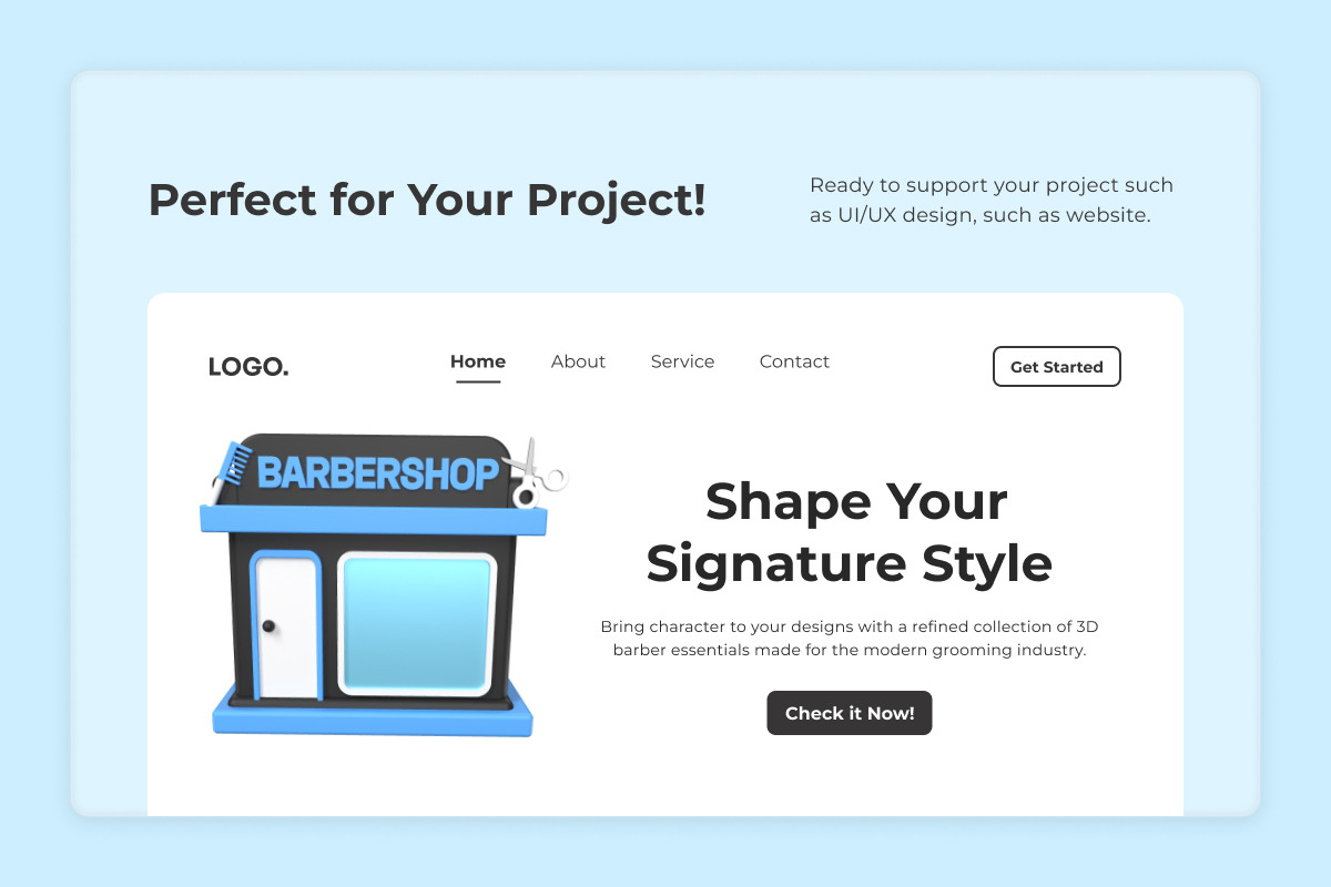 Barber Tools 3D Icon Set, a Work Illustration by twinstd (Photo 5 of 6)