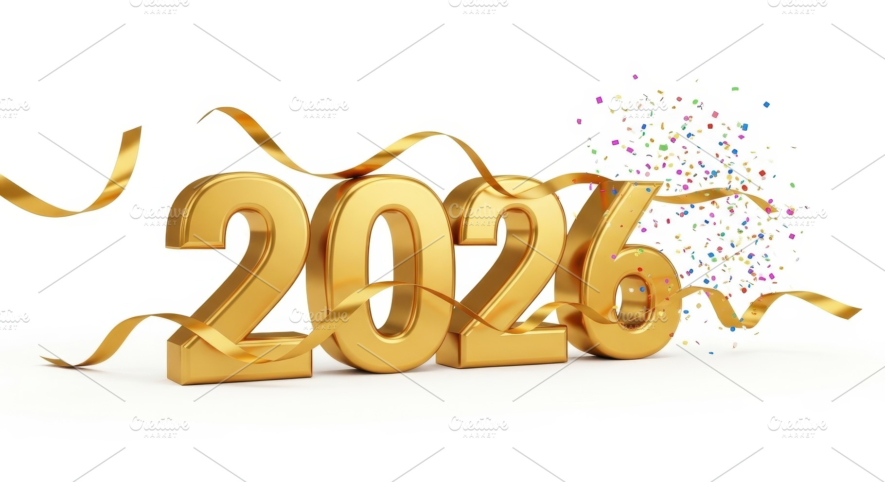 3d 2026 New Year Confetti Ribbon, a Photo by Pixeness Studio
