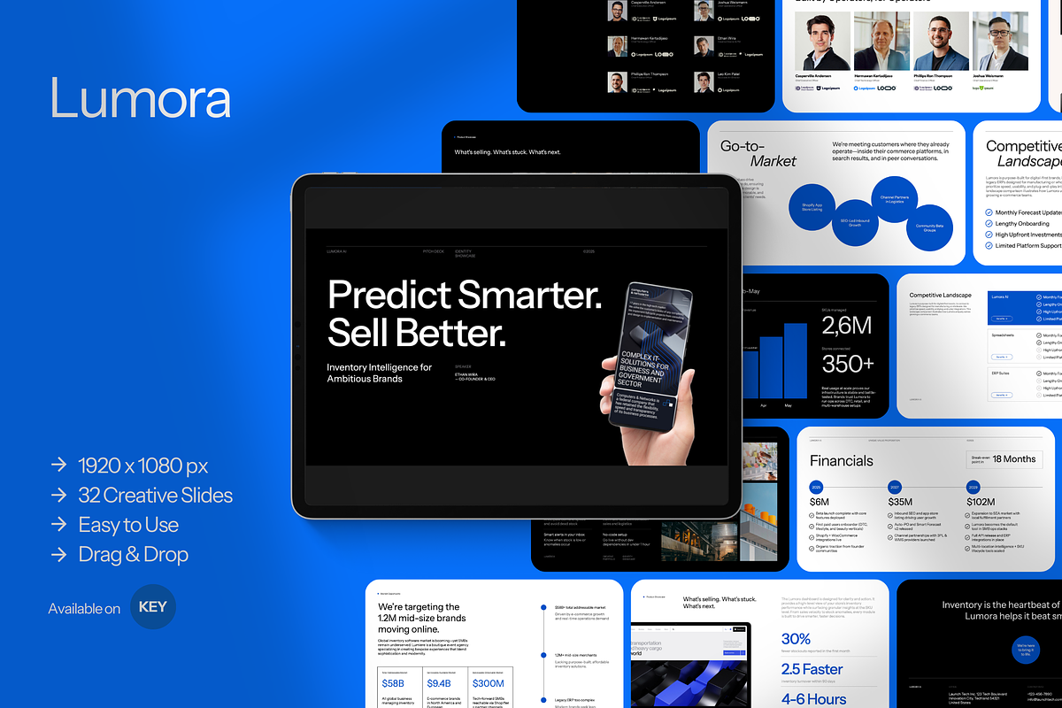 Lumora AI SaaS Pitch Deck Keynote, a Presentation Template by Unich Design Bureau (Photo 1 of 9)