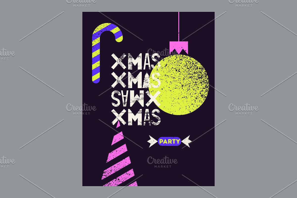 Xmas Party grunge vector poster set., a Seasonal Illustration by PoPaShop (Photo 4 of 5)