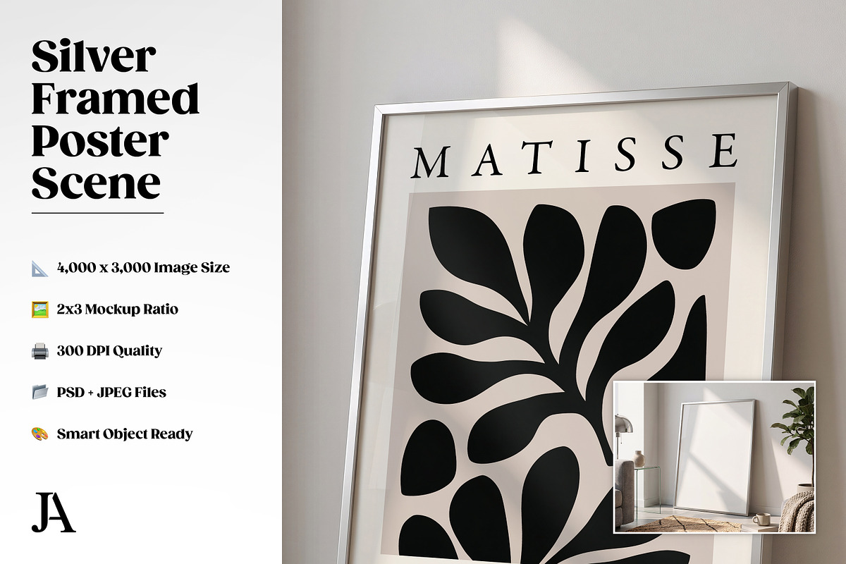 Silver Framed Poster 2x3 PSD Mockup, a Household Mockup by Julian Adams (Photo 2 of 3)