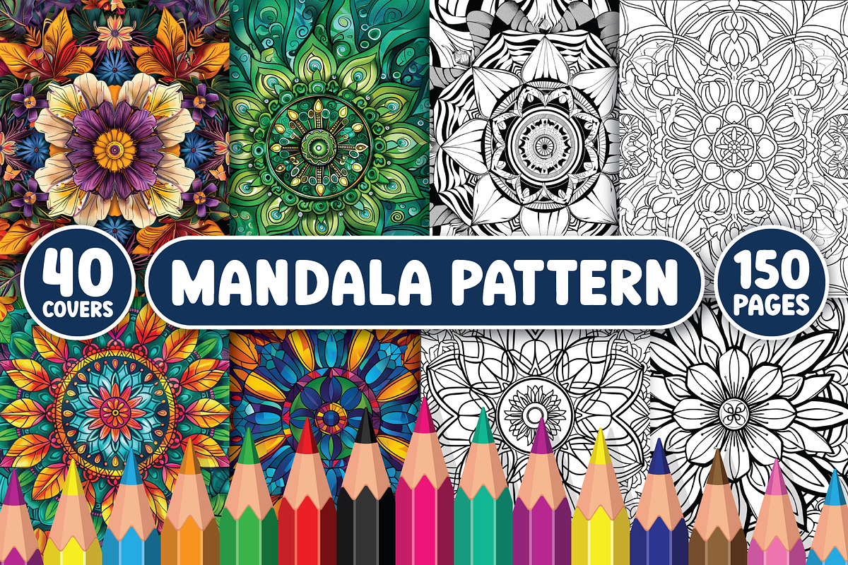 150 Mandala Pattern Coloring Pages, an Illustration by BrightMart (Photo 1 of 3)