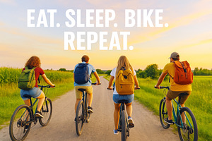 Group of people biking on country ro, a Photo by Dvoevnore photos