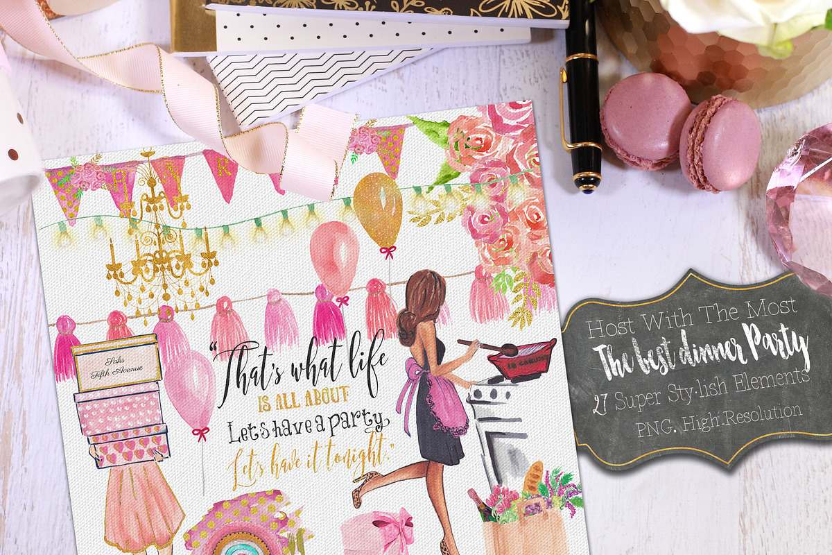 Dinner Party Watercolor Clipart., an Illustration by My Creative Atelier (Photo 1 of 4)