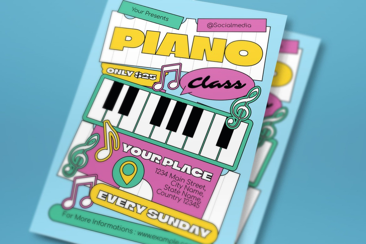 Blue White Piano Class Flyer Set, a Flyer Template by graphicook (Photo 2 of 3)