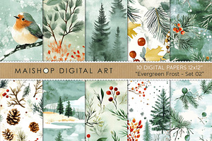 Evergreen Frost Digital Paper Set 02, a Pattern Graphic by Maishop