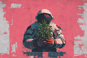 Astronaut holds a plant in space, a Photo by Beautiful things