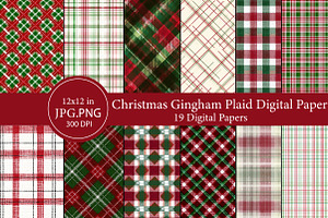Christmas Gingham Plaid Digital Pape, an Illustration by Designworld