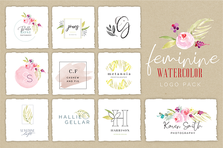 Feminine Watercolor Logo Pack