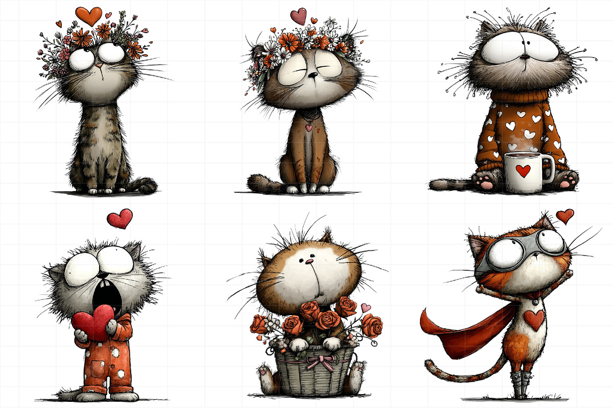 Whimsical Cats Valentine Clipart, an Illustration by Daily.Designs (Photo 8 of 8)