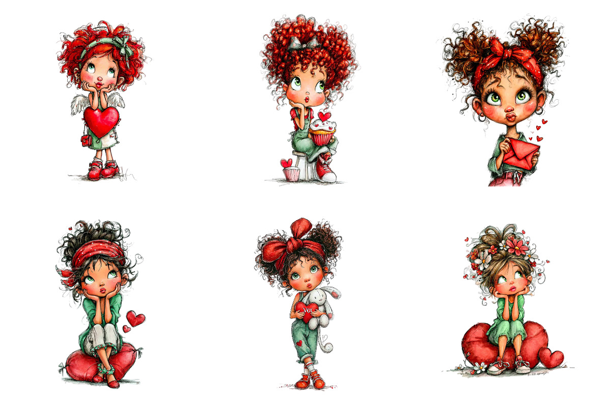 Quirky Valentine Girl Clipart Bundle, an Illustration by SinaCreation (Photo 3 of 11)