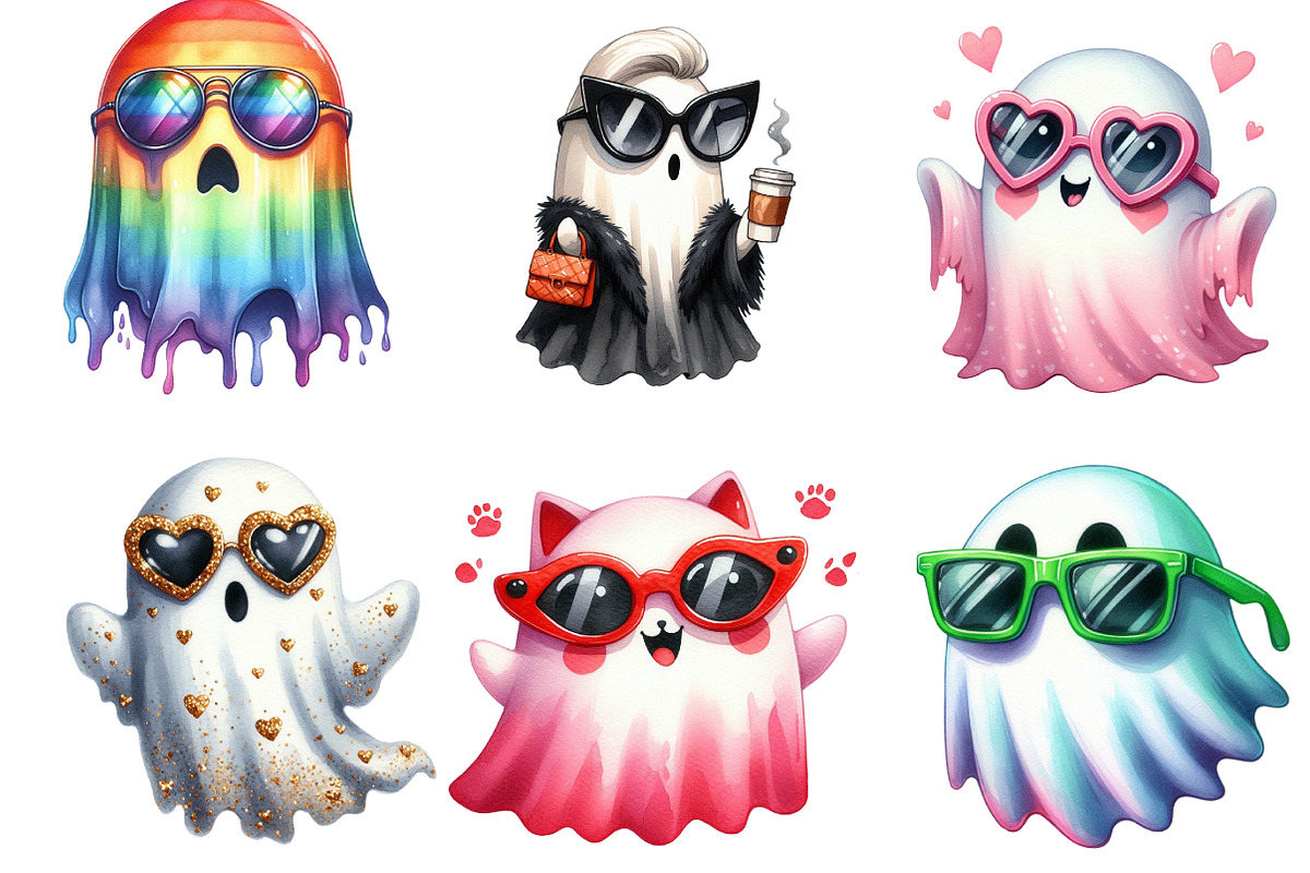 Sassy Shades Ghost Halloween Clipart, an Illustration by DreamArtGraphic (Photo 3 of 5)