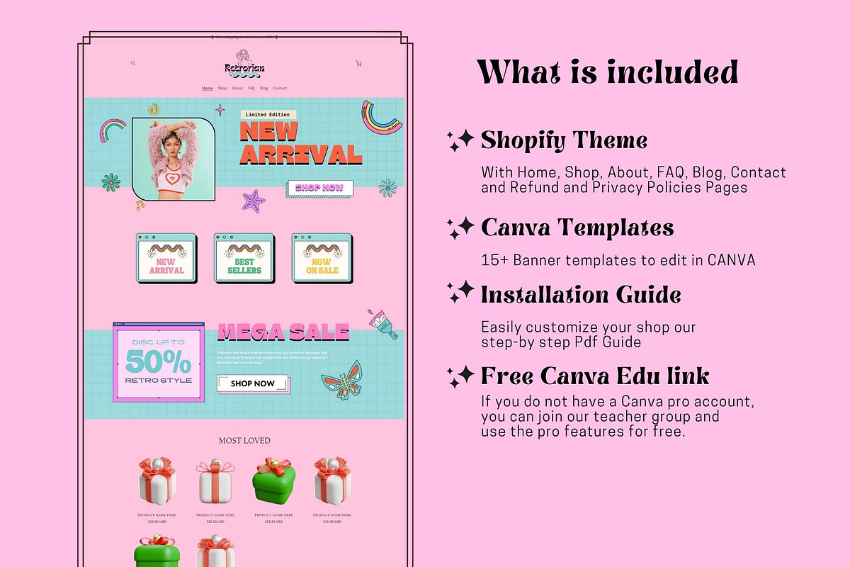 Pink Retro Shopify Theme, a Templates & Theme by DaisyStudio (Photo 2 of 10)