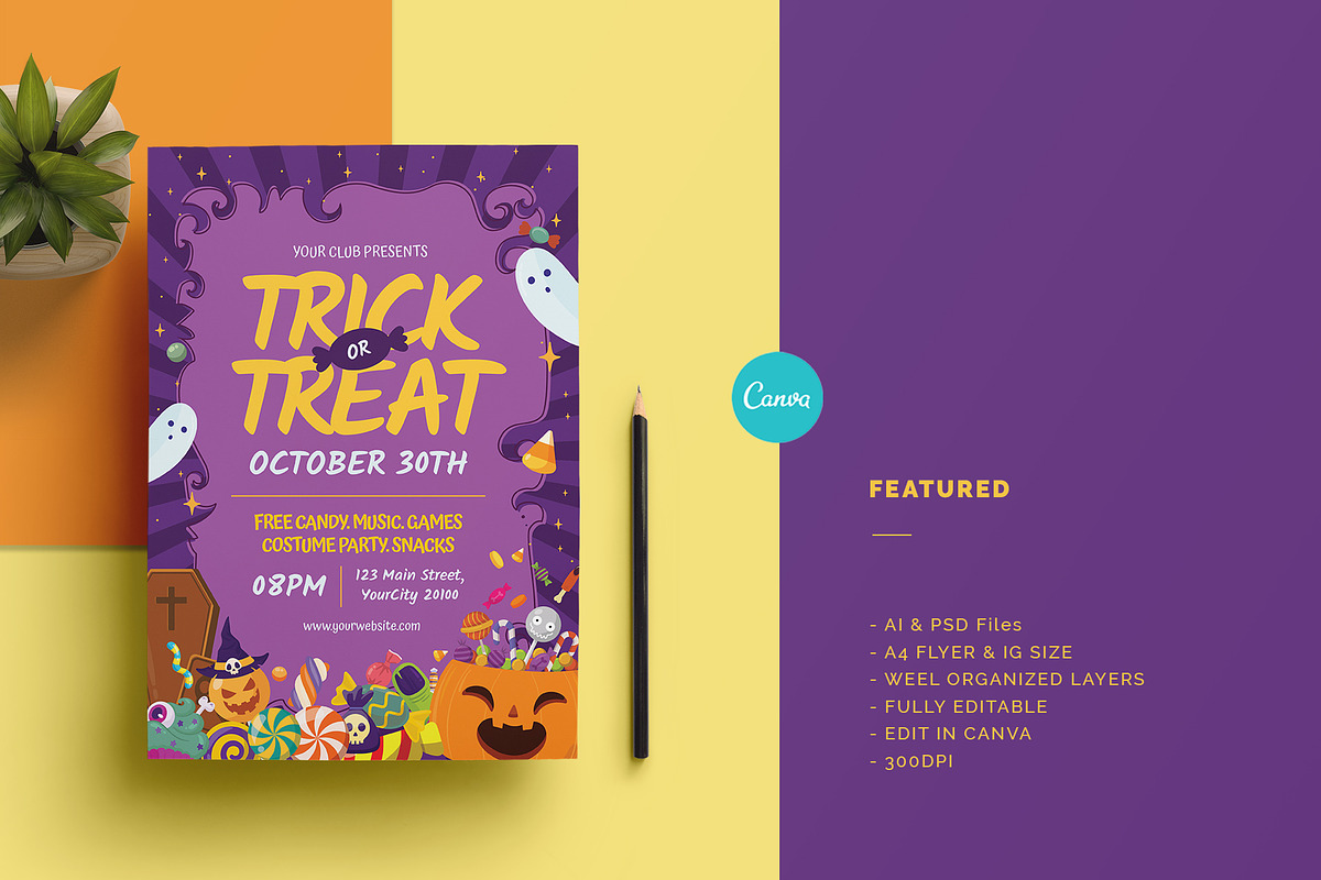 Halloween Trick or Treat Flyer, a Flyer Template by Creativestoree (Photo 2 of 4)