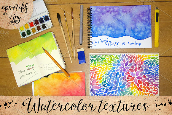Bright watercolor backgrounds set preview 5