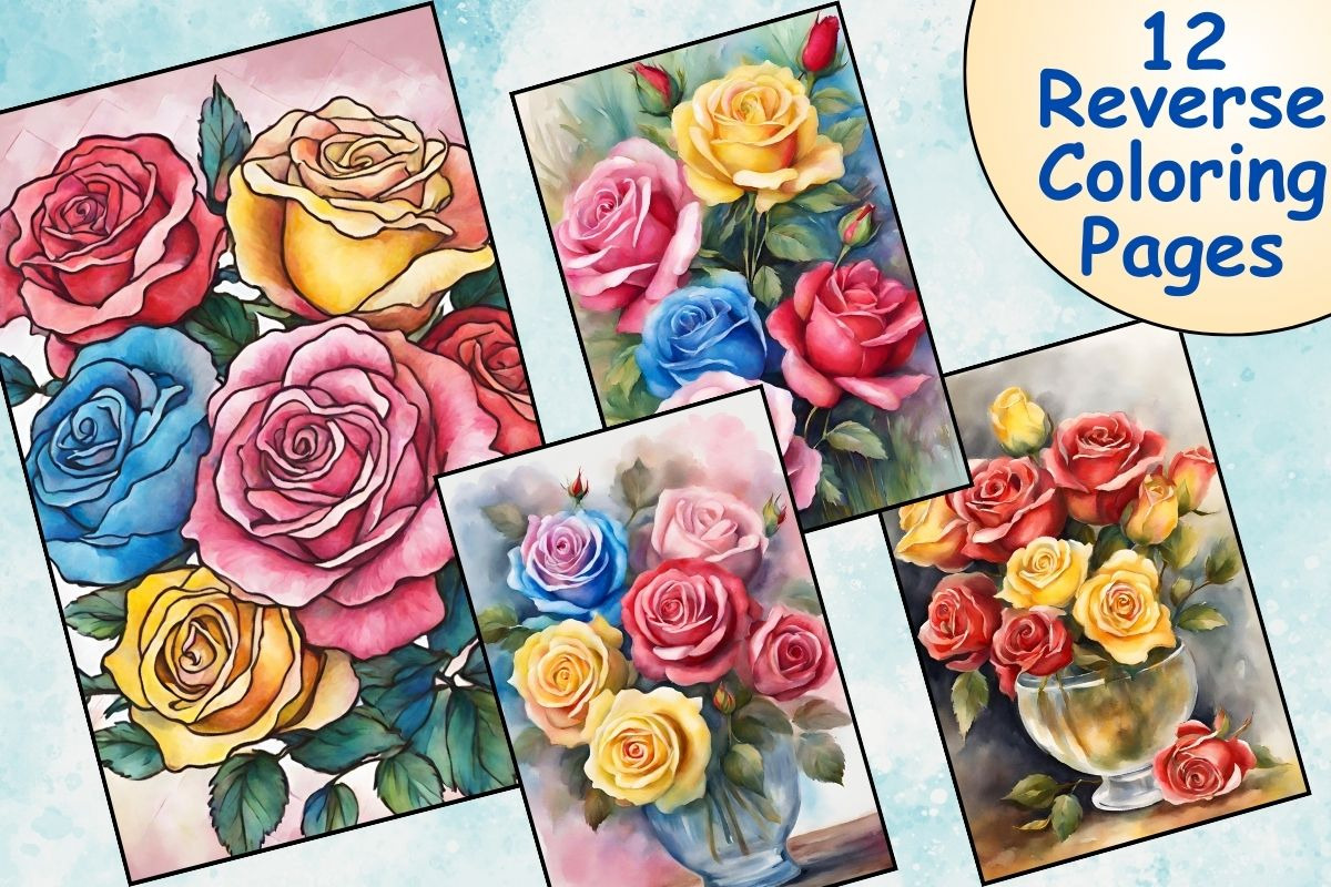 Rose Flower Reverse Coloring Pages, an Illustration by Catchy Ideaz