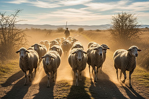 Flock of sheep walking a dusty road, an Animal Photo by zahidhossainalif
