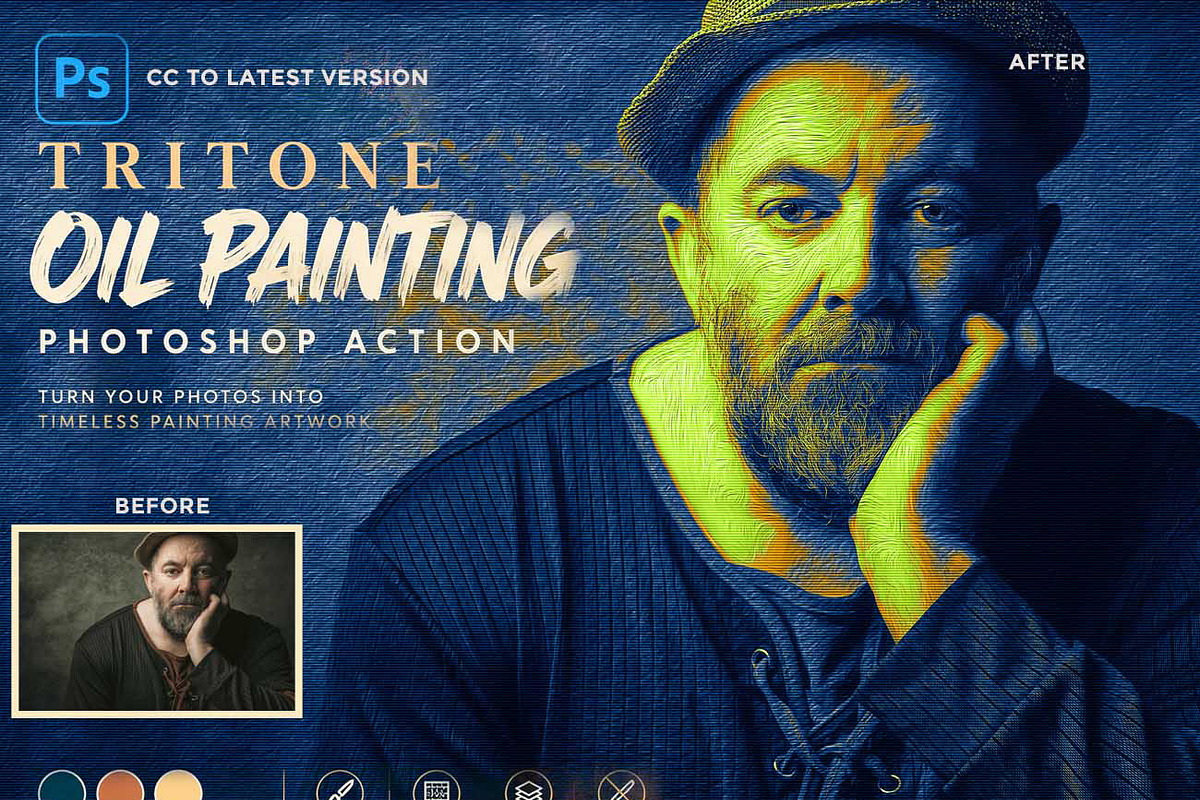 Tritone Oil Painting Ps Action, an Action Add-On by Studio Retouch (Photo 1 of 13)