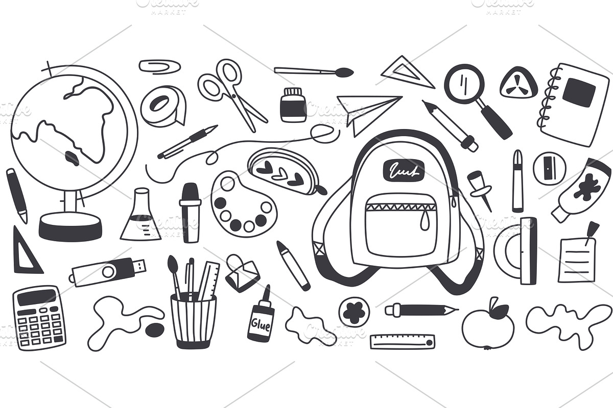 Doodle style set of school, an Education Illustration by Tati_Kli