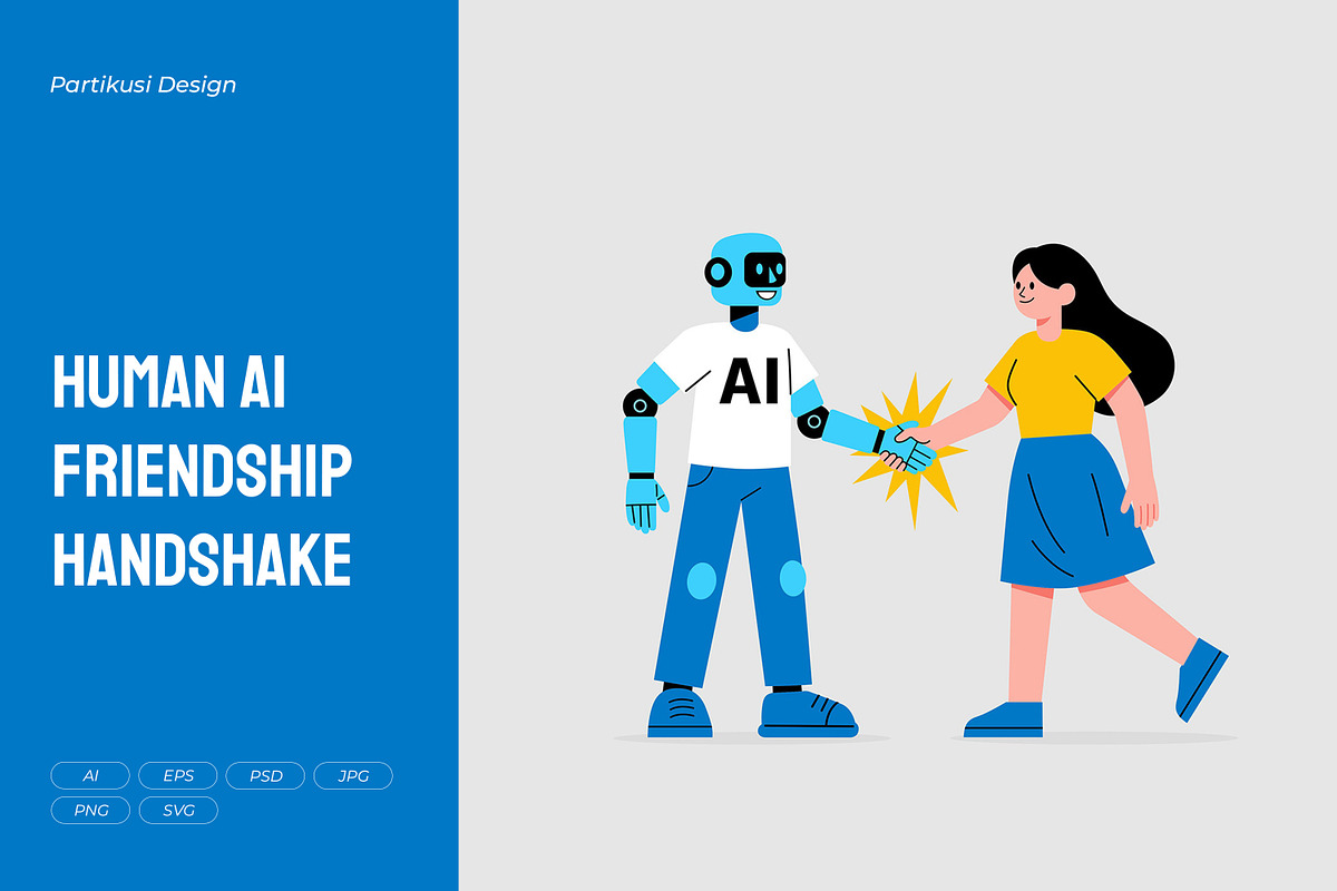 Human AI Friendship Handshake, a Technology Illustration by Partikusi Design (Photo 1 of 3)