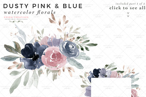 Dusty Pink & Blue Watercolor Flowers