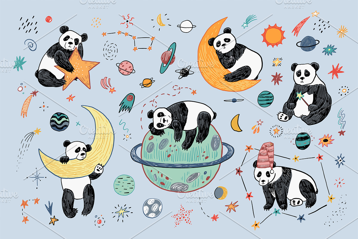 Space Planets and Sleepy Panda, a Pattern Graphic by GooseFrol (Photo 2 of 9)