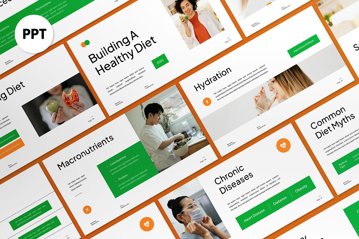 White Green Healthy Diet PPT, a Presentation Template by graphicook (Photo 1 of 4)